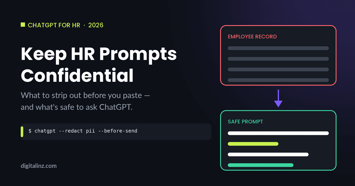 Diagram comparing an employee record with a de-identified, confidentiality-safe ChatGPT prompt