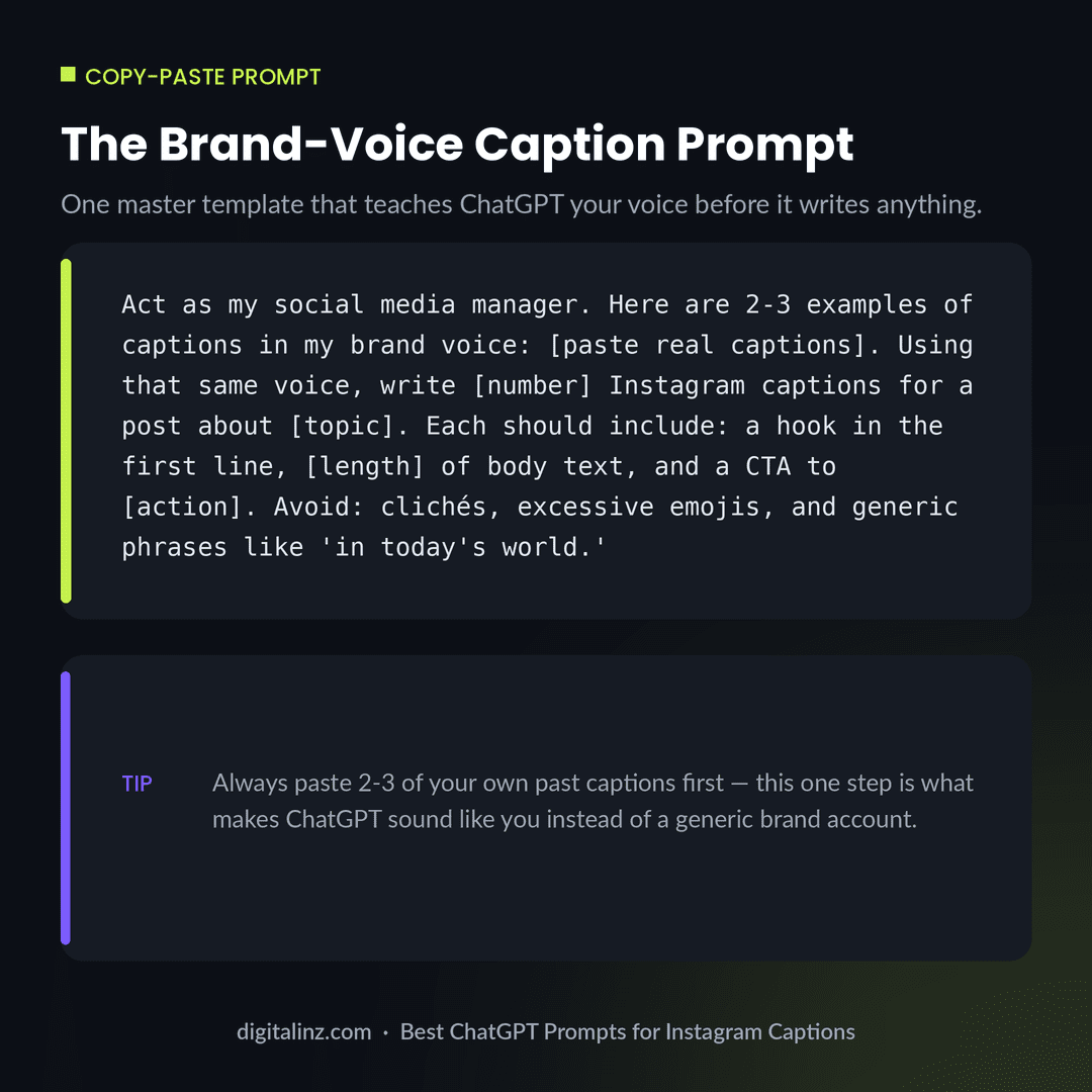 Copy-paste brand-voice ChatGPT prompt for Instagram captions