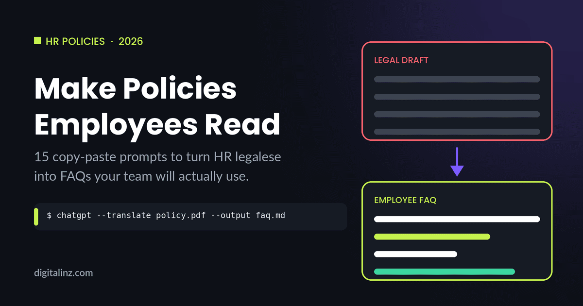 Diagram showing HR legal policy text being translated into an employee-friendly FAQ using ChatGPT prompts