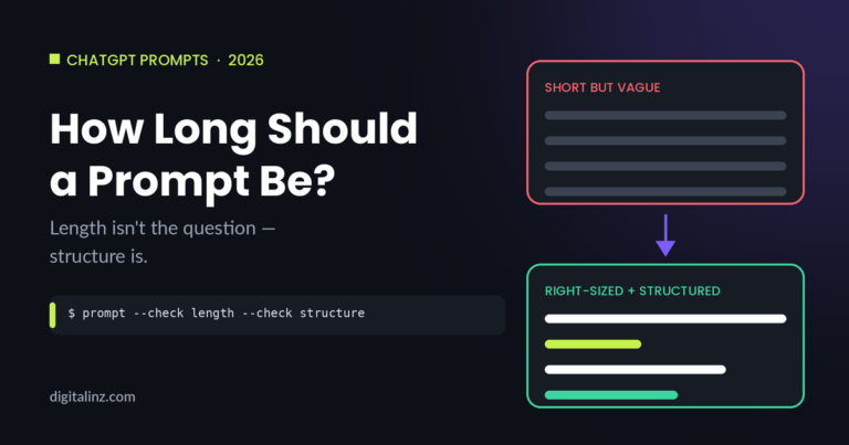 Diagram comparing a short, vague ChatGPT prompt with a right-sized, structured prompt