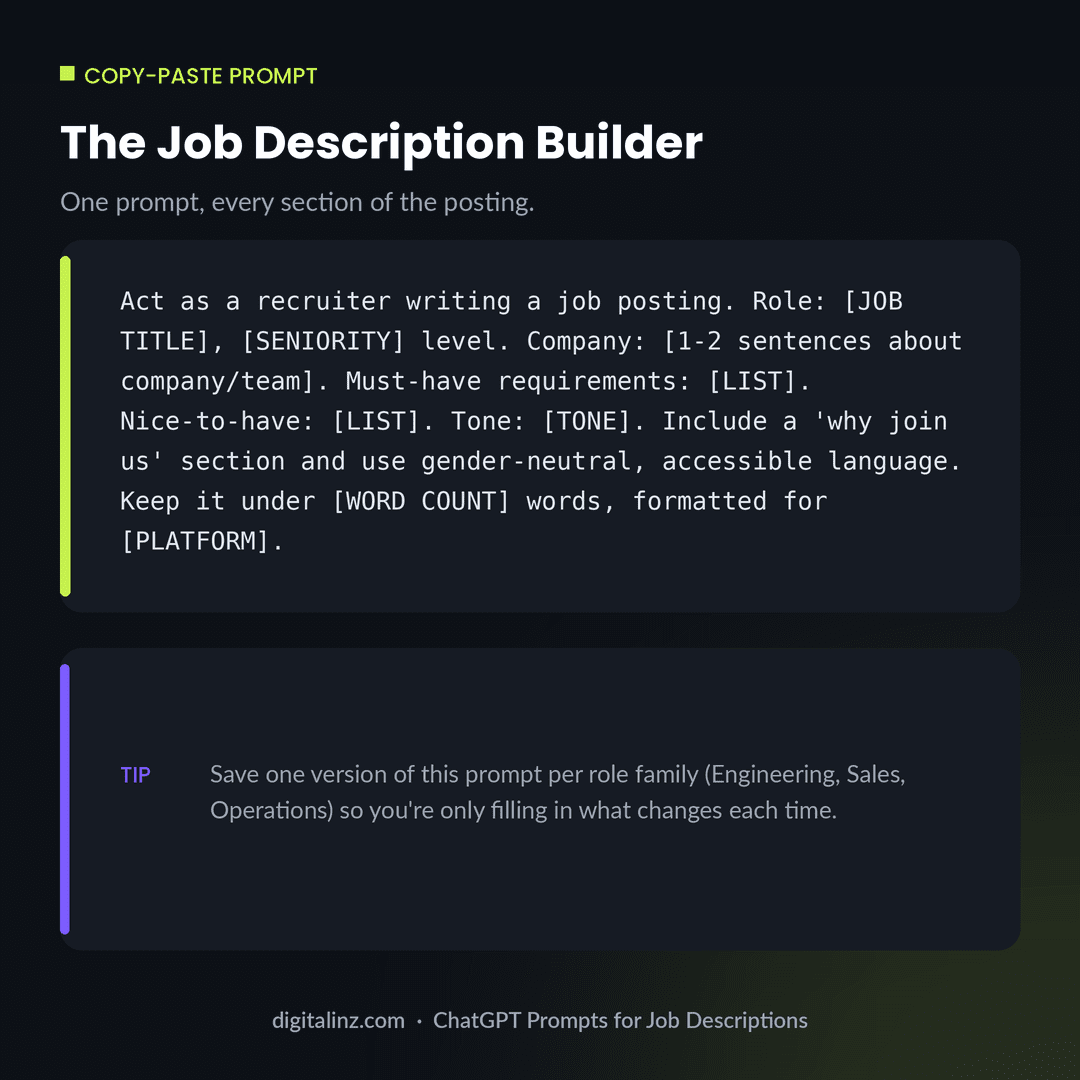 Copy-paste ChatGPT prompt template for writing complete, inclusive job descriptions