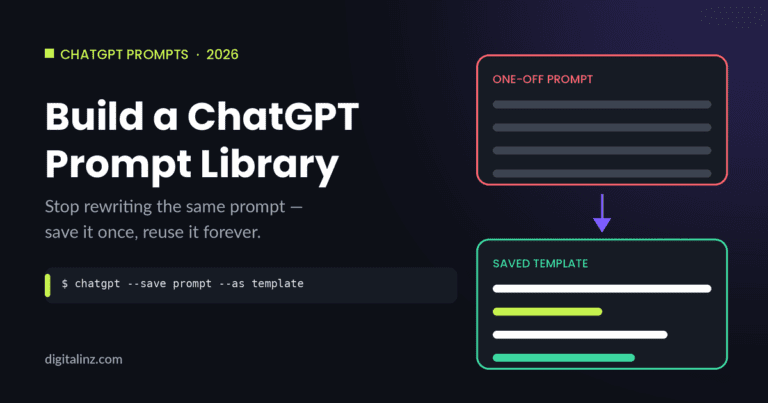 Diagram comparing a one-off ChatGPT prompt with a saved, reusable prompt template